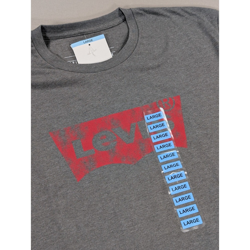 Levi's T Shirt Mens Large Gray Red Batwing Logo Short Sleeve NWT Cotton Blend
